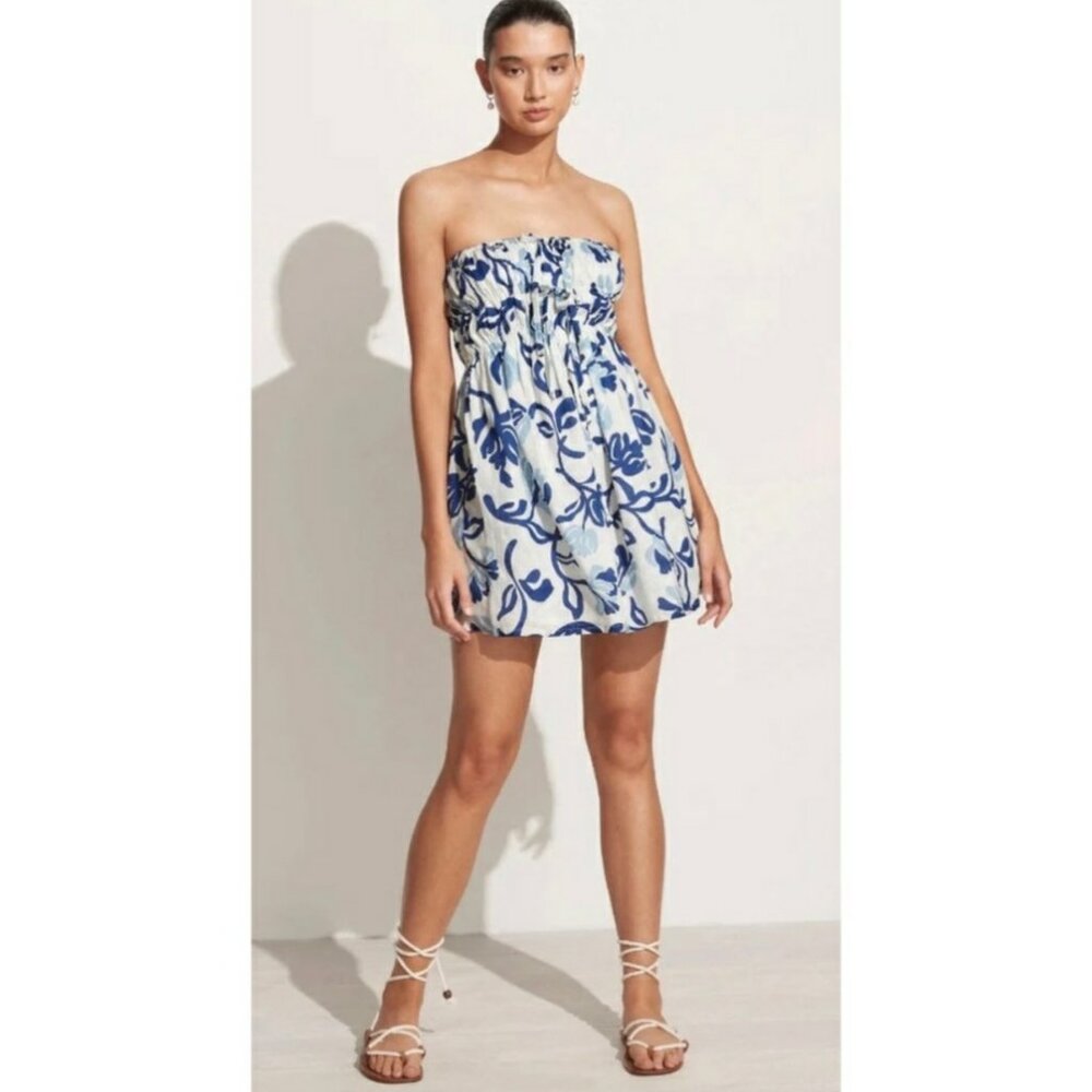 Faithfull The Brand Palmira Linen Mini Dress US 10/XL  NEW WITH TAGS